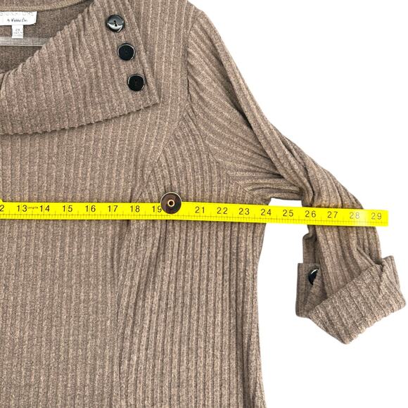 Signature By Robbie Bee Mocha Brown Cowl Neck Ribbed Knit Tunic Sweater Dress 2X - Picture 6 of 7